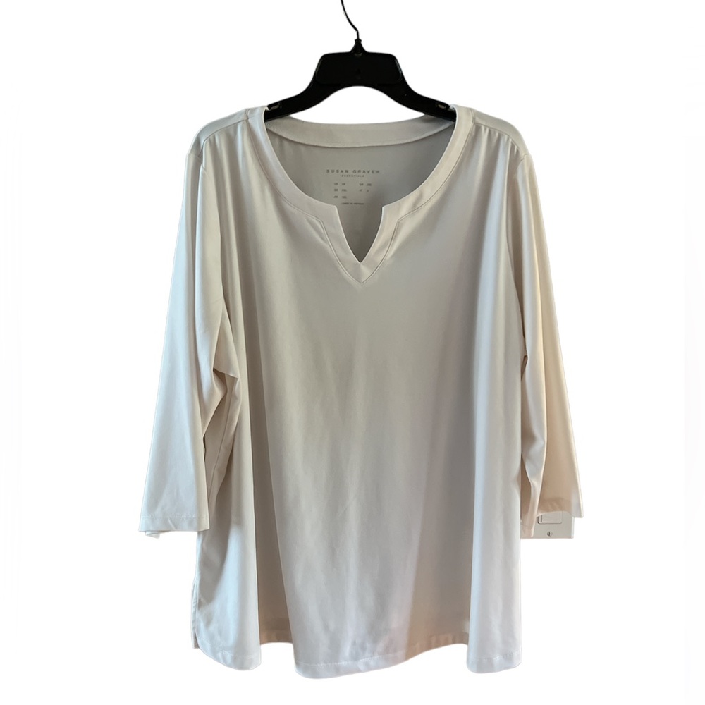 Susan Graver Essentials Vneck 3/4 sleeves white top size 2X